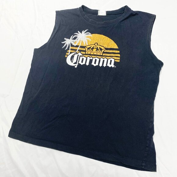 Vintage Corona Extra Beer Beach Crown Men's Black Muscle Shirt - Picture 2 of 7